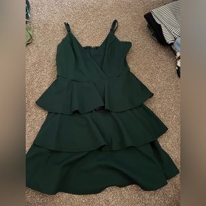 Green short ruffled dress